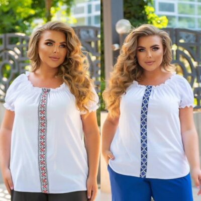 Блузка-вишиванка жіноча, від 48 до 62 р, з короткими рукавами