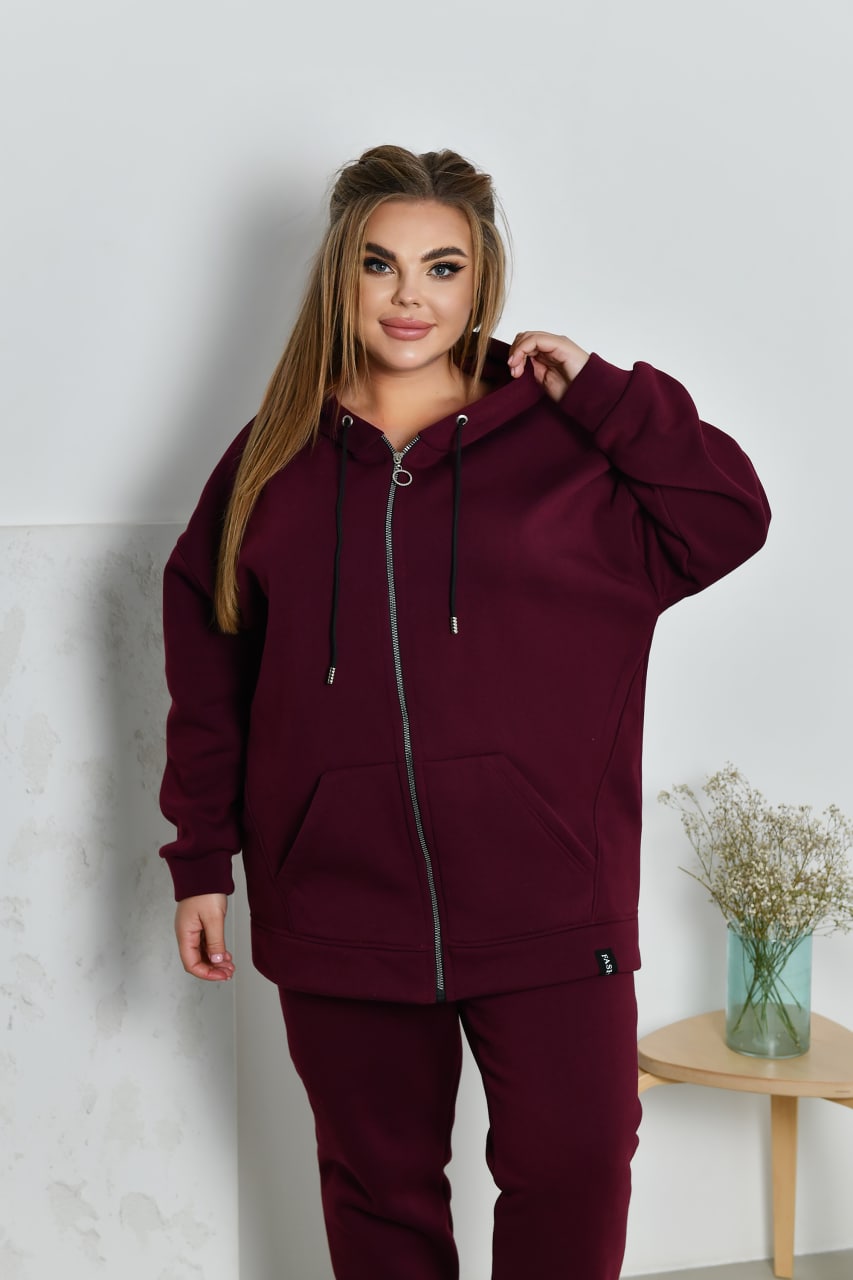 Костюм жіночий, теплий на флісі, від 48 до 66 р, з капюшоном, на блискавці
