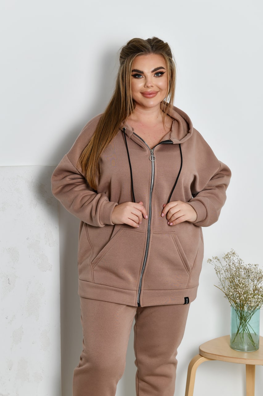 Костюм жіночий, теплий на флісі, від 48 до 66 р, з капюшоном, на блискавці