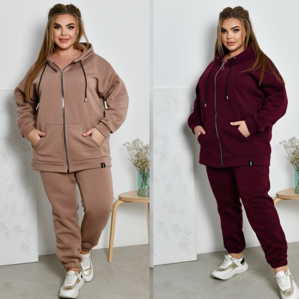 Костюм жіночий, теплий на флісі, від 48 до 66 р, з капюшоном, на блискавці