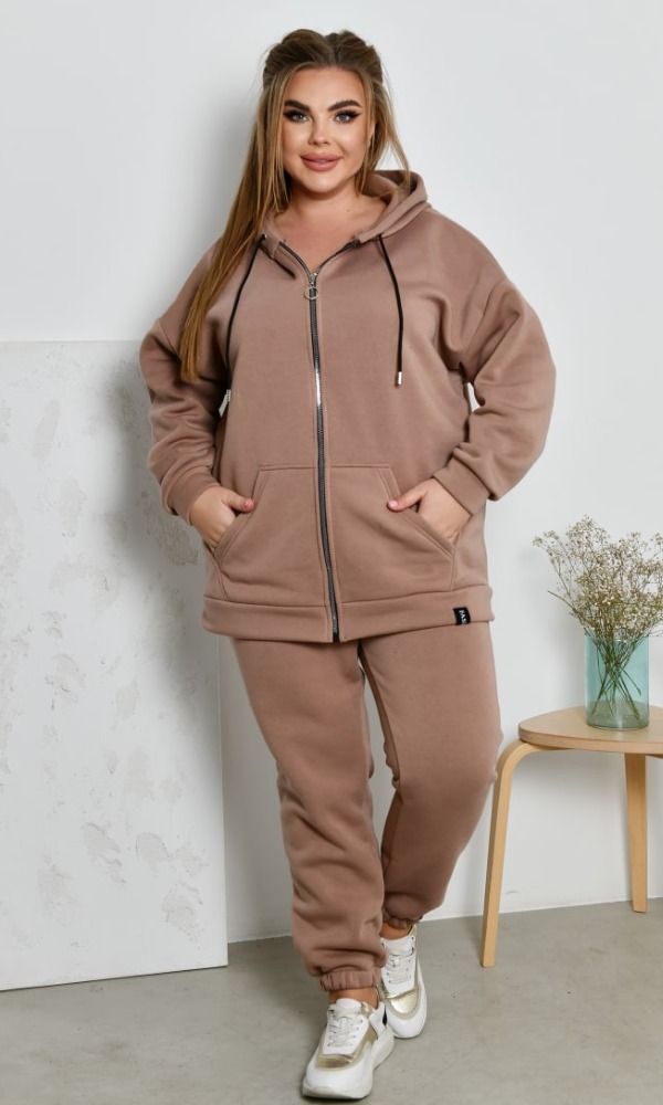 Костюм жіночий, теплий на флісі, від 48 до 66 р, з капюшоном, на блискавці