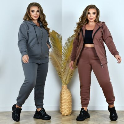 Костюм жіночий, від 48 до 66 р, тринитка на флісі, з капюшоном