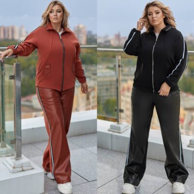 Костюм жіночий, від 50 до 64 р, теплий на флісі, куртка з вставкою з штучної шкіри