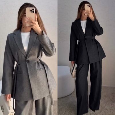 Жіночий костюм, подовжений жакет та брюки