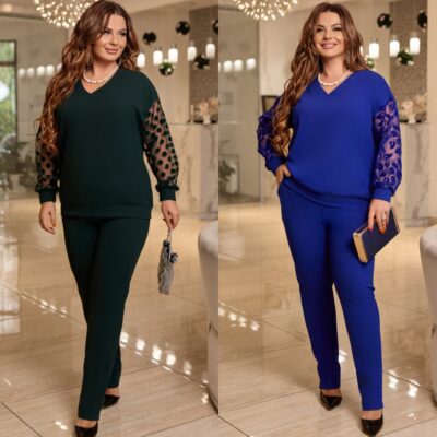 Костюм жіночий брючний костюм, від 50 до 60 р, блуза з мереживними рукавами