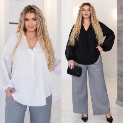 Блуза жіноча, від 48 до 62 р., вільного крою, з шифоновими рукавами