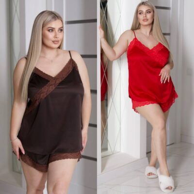 Піжама жіноча, домашній шовковий комплект, від 50 до 64р, декорований мереживом