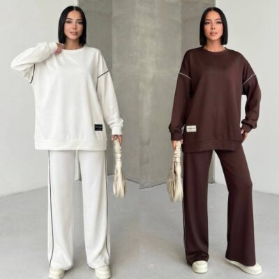 Костюм жіночий від 48 до 58р, двонитка, декорований нашивкою та кантом