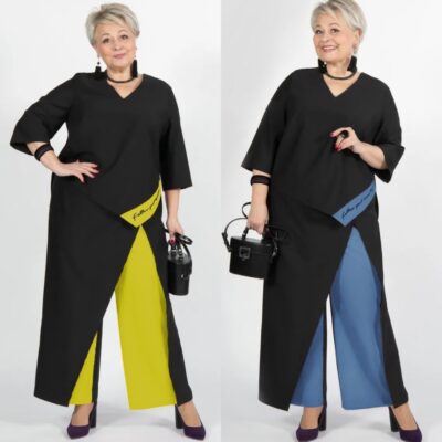 Костюм жіночий брючний, з оригінальним кроєм, (р. 48-66)