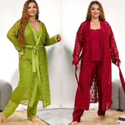 Комплект жіночий 3-ка, піжама з гіпюровим халатом, (р. 48-54)