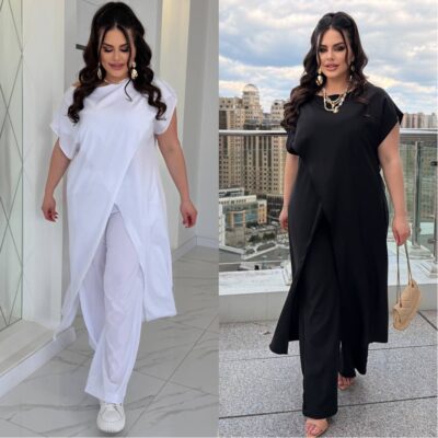 Костюм жіночий брючний, літній, вільного крою, (р. 50-60)