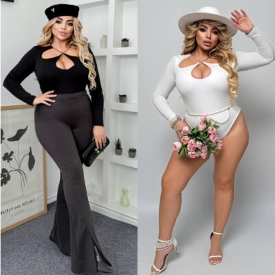 Боді жіночий, з декольте, еластичний, довгий рукав, (р. 48-58)